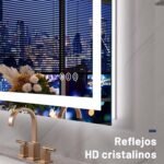WEER Espejo de Baño con Luces LED, Espejo de Tocador de Pared 50 x 70 cm, 3 Colores Regulables, Panel Antivaho Retroiluminado, Vidrio Templado HD IP44, Vertical u Horizontal
