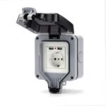 Enchufe de pared USB para exteriores, resistente al agua IP66, toma de corriente para exteriores con tapa abatible para jardines y garajes al aire libre (único)