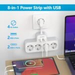 JSVER Regleta Enchufe con 4 Tomas y 4 Puertos USB (2 USB A, 2 USB C) – Regleta 3680W 16A para Hogar, Oficina y Viajes – Blanco