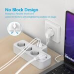 JSVER Regleta Enchufe con 4 Tomas y 4 Puertos USB (2 USB A, 2 USB C) – Regleta 3680W 16A para Hogar, Oficina y Viajes – Blanco