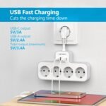 JSVER Regleta Enchufe con 4 Tomas y 4 Puertos USB (2 USB A, 2 USB C) – Regleta 3680W 16A para Hogar, Oficina y Viajes – Blanco
