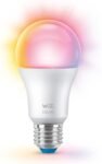 Bombilla WiZ Smart LED A60, blanca y a todo color, base E27, 60 W, 806 lúmenes, regulable, funciona con Alexa, Google Assistant y Apple HomeKit, paquete de 1