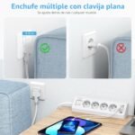 Regleta de 4 Tomas con USB C (PD 20W), Regleta SUDEERY 8 en 1 con 4 USB, Regleta Protectora contra Sobretensiones y Cable de 2 Metros para Cocina (Blanco)