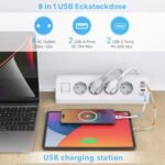 Regleta de 4 Tomas con USB C (PD 20W), Regleta SUDEERY 8 en 1 con 4 USB, Regleta Protectora contra Sobretensiones y Cable de 2 Metros para Cocina (Blanco)