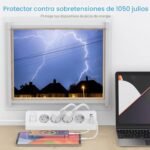 Regleta de 4 Tomas con USB C (PD 20W), Regleta SUDEERY 8 en 1 con 4 USB, Regleta Protectora contra Sobretensiones y Cable de 2 Metros para Cocina (Blanco)