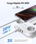 ORICO Regleta con USB C PD 20W, 2 Tomas de Corriente de Viaje y 3 Puertos de Carga USB (1 USB C) Compatible con Teléfono, con Cable de 1,5 m para Hogar Oficina en el Barco (AP3-Negro)
