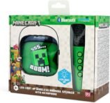 OTL Technologies Altavoz Karaoke Inalámbrico con Micrófono y Luces LED Minecraft Compatible con Cualquier Fuente de Sonido Bluetooth