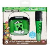 OTL Technologies Altavoz Karaoke Inalámbrico con Micrófono y Luces LED Minecraft Compatible con Cualquier Fuente de Sonido Bluetooth