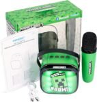 OTL Technologies Altavoz Karaoke Inalámbrico con Micrófono y Luces LED Minecraft Compatible con Cualquier Fuente de Sonido Bluetooth