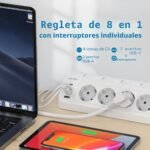 JSVER Regleta de Esquina con USB y 2 Puertos Tipo C, 4 Tomas con Interruptores Individuales, Regleta USB C (3680W/16A), con Cable de 2 m para Smartphones y Tablets-Blanco