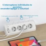 JSVER Regleta de Esquina con USB y 2 Puertos Tipo C, 4 Tomas con Interruptores Individuales, Regleta USB C (3680W/16A), con Cable de 2 m para Smartphones y Tablets-Blanco