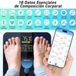 Báscula de Grasa Corporal Bluetooth, Báscula de Baño Digital INSMART con App Inteligente, 13 Monitores de Composición Corporal, para Android e iOS, 180 kg Negro (Azul Marino)
