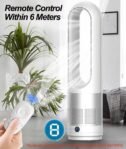 Ventilador Torre Circulación Aire Frío Caliente Control Remoto Pantalla LED Oscilación Temporizador 80° 8 Horas Velocidades Sin Aspas Ideal Dormitorio Cocina Oficina.