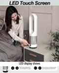 Ventilador Torre Circulación Aire Frío Caliente Control Remoto Pantalla LED Oscilación Temporizador 80° 8 Horas Velocidades Sin Aspas Ideal Dormitorio Cocina Oficina.