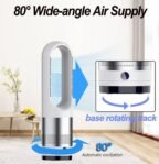 Ventilador Torre Circulación Aire Frío Caliente Control Remoto Pantalla LED Oscilación Temporizador 80° 8 Horas Velocidades Sin Aspas Ideal Dormitorio Cocina Oficina.