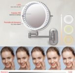 Espejo de maquillaje montado en la pared de 8 pulgadas, ajuste giratorio de aumento de 1X y 10X, ajuste de brillo inteligente, 3 colores de luz (níquel arena-10X)