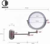 Espejo de maquillaje montado en la pared de 8 pulgadas, ajuste giratorio de aumento de 1X y 10X, ajuste de brillo inteligente, 3 colores de luz (níquel arena-10X)