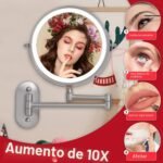 Espejo de maquillaje montado en la pared de 8 pulgadas, ajuste giratorio de aumento de 1X y 10X, ajuste de brillo inteligente, 3 colores de luz (níquel arena-10X)