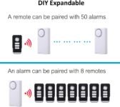 Alarma de puerta con 2 unidades de control remoto, ventana de seguridad inalámbrica para el hogar, sensor magnético de apertura, alerta antirrobo para seguridad del garaje del hogar