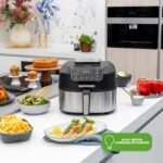 Princess 182092 – Freidora sin aceite 2 en 1 – 4 programas – Máx. 265 °C – Incluye Termómetro – 1760 W – Plata/Negro