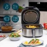 Princess 182092 – Freidora sin aceite 2 en 1 – 4 programas – Máx. 265 °C – Incluye Termómetro – 1760 W – Plata/Negro