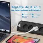 Regleta USB C, Regleta de Esquina JSVER con Interruptores Individuales, Regleta de 4 Tomas con 2 Puertos USB-C y 2 Puertos USB-A, Cable de 2 Metros para Hogar, Oficina y Viajes – Negro