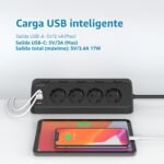Regleta USB C, Regleta de Esquina JSVER con Interruptores Individuales, Regleta de 4 Tomas con 2 Puertos USB-C y 2 Puertos USB-A, Cable de 2 Metros para Hogar, Oficina y Viajes – Negro