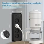 Regleta USB C, Regleta de Esquina JSVER con Interruptores Individuales, Regleta de 4 Tomas con 2 Puertos USB-C y 2 Puertos USB-A, Cable de 2 Metros para Hogar, Oficina y Viajes – Negro