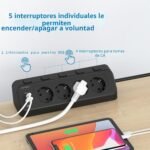 Regleta USB C, Regleta de Esquina JSVER con Interruptores Individuales, Regleta de 4 Tomas con 2 Puertos USB-C y 2 Puertos USB-A, Cable de 2 Metros para Hogar, Oficina y Viajes – Negro