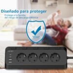 Regleta USB C, Regleta de Esquina JSVER con Interruptores Individuales, Regleta de 4 Tomas con 2 Puertos USB-C y 2 Puertos USB-A, Cable de 2 Metros para Hogar, Oficina y Viajes – Negro