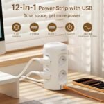 3M Tomas Regleta con USB C, Toma Múltiple 12 en 1 (9 AC y 3 USB), 3680W/16A, Tomas Regleta, Protección contra Sobretensión, Tomas Torre con Interruptor para Mesa, Oficina, Hogar, Blanco