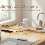 3M Tomas Regleta con USB C, Toma Múltiple 12 en 1 (9 AC y 3 USB), 3680W/16A, Tomas Regleta, Protección contra Sobretensión, Tomas Torre con Interruptor para Mesa, Oficina, Hogar, Blanco