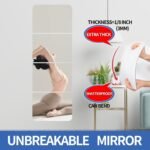 Adhesivo de pared acrílico de cuerpo completo grande y largo, adhesivo flexible sin marco para espejo para decoración del hogar y el baño (30x30cm, 4 unidades)