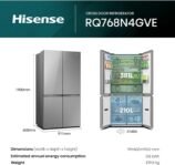 Hisense KitchenFit RQ768N4GVE Total No Frost – Frigorífico americano con múltiples puertas, vidrio plateado, clasificación E