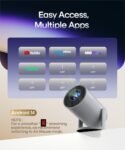 Mini Proyector Keystone Automático Portátil Gris, Proyector Inteligente 4K/ 200 ANSI con WiFi 6, BT 5.4, Pantalla de 130 Pulgadas, Giratorio de 180 Grados, Sistema Operativo