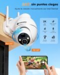 YESKANO Cámara de Vigilancia WiFi Exterior Inalámbrica 2K para Dos Zonas, Panel Solar con Batería, PTZ 360°, Visión Nocturna Color, PIR, Sin Suscripción (Blanco)