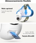 YESKANO Cámara de Vigilancia WiFi Exterior Inalámbrica 2K para Dos Zonas, Panel Solar con Batería, PTZ 360°, Visión Nocturna Color, PIR, Sin Suscripción (Blanco)