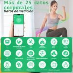 Báscula corporal inteligente, con 8 electrodos y sensores portátiles, báscula digital para grasa corporal, IMC y masa muscular, 25 analizadores de datos corporales de hasta 180 kg/400 lb