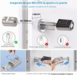 WELOCK Cerradura Electrónica Inteligente con Código, Bluetooth y WiFi, Cerradura Inteligente Fácil de Instalar Plata
