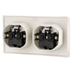 Conector hembra empotrable doble IP44, terminal enchufable, todo en uno, serie ET-1, blanco