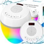 Altavoz Bluetooth Flotante para Piscina con Termómetro y Luz LED, IP68 Resistente al Agua, 8 Modos de Iluminación, Sonido Estéreo 360°, TWS, Alcance 25 m, Batería 2000 mAh