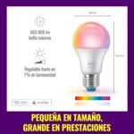 Bombilla LED inteligente WiZ A60 RGB E27, equivalente a 60 W, 2200-6500 K, 806 lm, regulable, compatible con Alexa, Google Assistant y Apple Home, paquete de 4