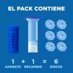 Lima de Baño Pato Active Discs, Limpia, Refresca y Perfuma el Inodoro, Eficiencia 360°, 1 Dispositivo + 1 Recambio = 6 Discos