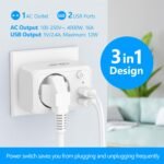 Ladron Toma USB 4000W, Cargador USB JSVER de 2 Puertos con 1 Toma de CA, Enchufe de Pared Múltiple con Interruptor para Móvil, Tableta, Adecuado para Hogar, Cocina y Oficina-Blanco