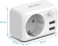 Ladron Toma USB 4000W, Cargador USB JSVER de 2 Puertos con 1 Toma de CA, Enchufe de Pared Múltiple con Interruptor para Móvil, Tableta, Adecuado para Hogar, Cocina y Oficina-Blanco