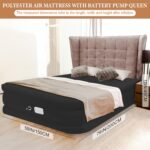 Colchón de aire tamaño Queen con bomba integrada, 18 pulgadas de altura, capacidad de 1200 libras, cama de aire recargable USB-C, para uso en interiores y exteriores, color negro