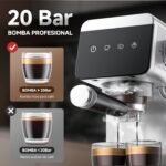 AMZCHEF Cafetera Espresso 20 Barras con Espumador de Leche, 1350 W Acero Inoxidable con Pantalla LED y Depósito Extraíble de 1,2 L, Diseño Compacto para el Hogar