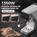 AMZCHEF Cafetera Espresso 20 Barras con Espumador de Leche, 1350 W Acero Inoxidable con Pantalla LED y Depósito Extraíble de 1,2 L, Diseño Compacto para el Hogar