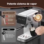 AMZCHEF Cafetera Espresso 20 Barras con Espumador de Leche, 1350 W Acero Inoxidable con Pantalla LED y Depósito Extraíble de 1,2 L, Diseño Compacto para el Hogar