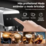 AMZCHEF Cafetera Espresso 20 Barras con Espumador de Leche, 1350 W Acero Inoxidable con Pantalla LED y Depósito Extraíble de 1,2 L, Diseño Compacto para el Hogar